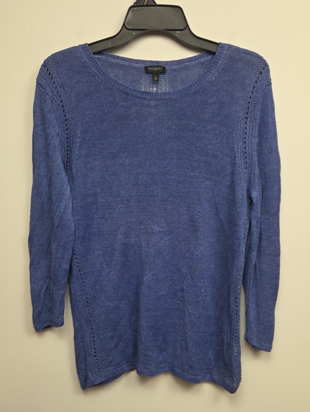 Talbots 100% Linen Cozy Blue Knit Crewneck Sweater Cottagecore Cabincore Large